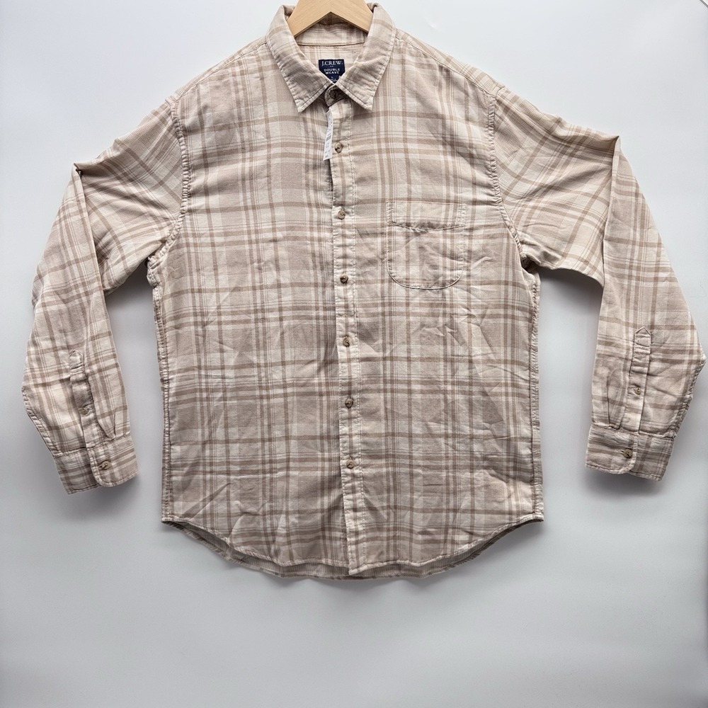 J.Crew Flannel Shirt Long‎ Sleeve Mens Large Plaid Light Brown 100% Cotton $98